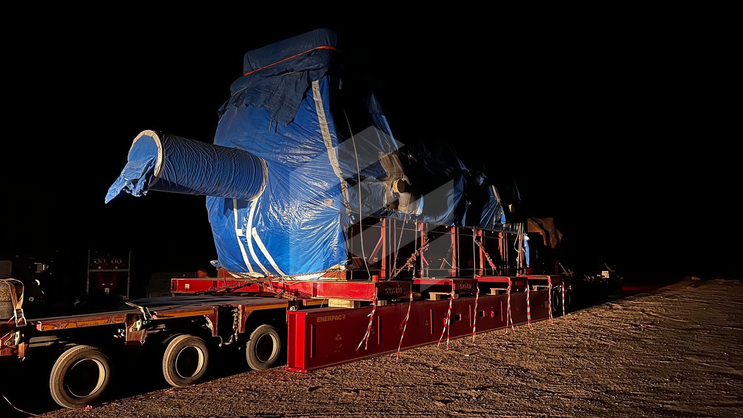 The gas turbine generator on modular trailers at night